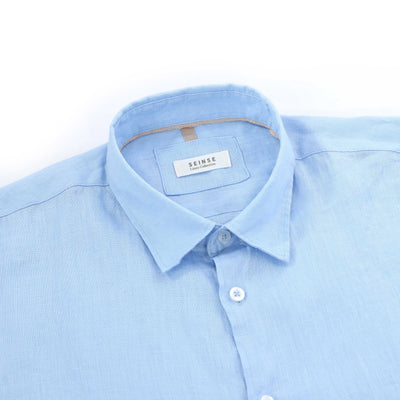 Seinse Basic Linen SS Shirt in Sky Blue Collar