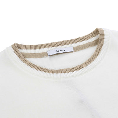 Seinse Crew Neck Knitted T Shirt in Off White Collar