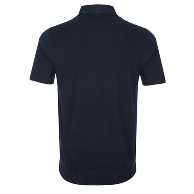 Thomas Maine 3 Button Cotton Silk Polo Shirt in Navy Back