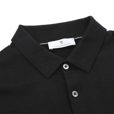 Thomas Maine 3 Button Knit Polo Shirt in Black Placket