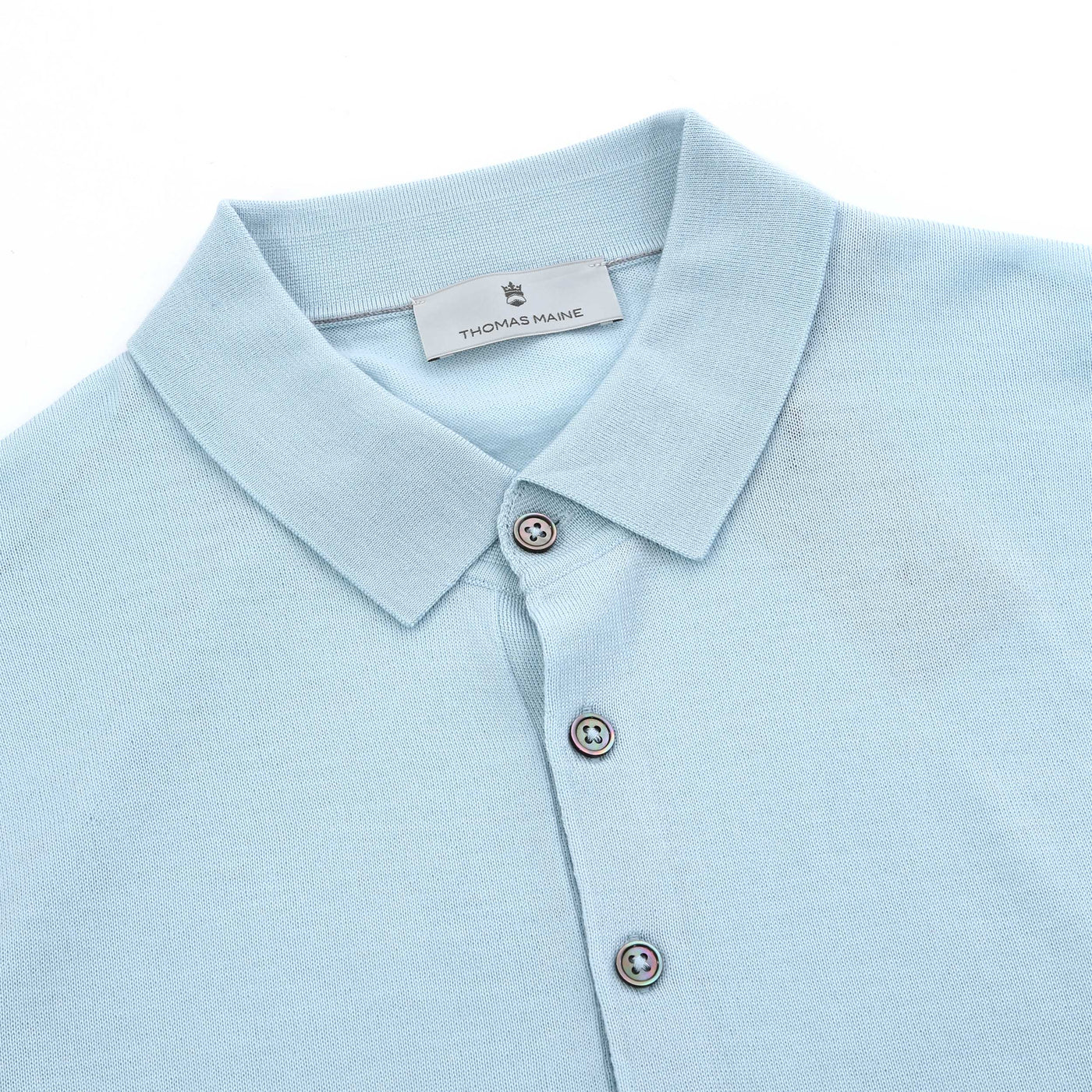 Thomas Maine 3 Button Knit Polo Shirt in Sky Blue Placket