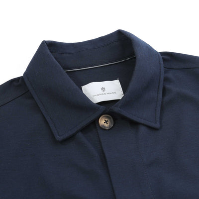 Thomas Maine Button Stretch Overshirt in Navy Collar