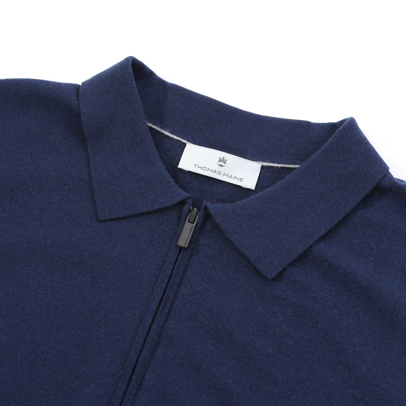 Thomas Maine Zip Knit Polo Shirt in Navy Collar