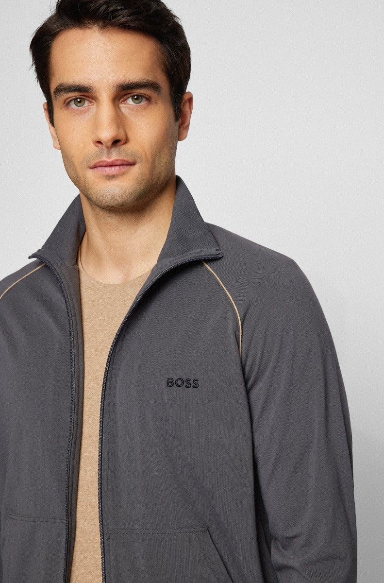 BOSS Mix & Match Zip Sweat Top in Grey with Gold