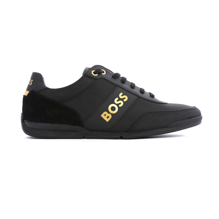 Hugo boss trainers black and gold best sale