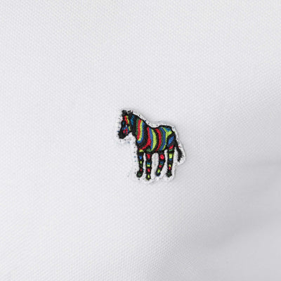 Paul Smith Zebra Badge LS Polo Shirt in White with Tipping Logo Badge