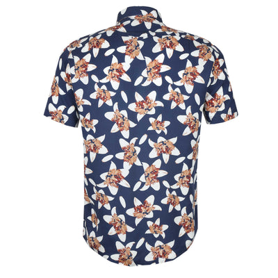 Remus Uomo Large Flower Print SS Shirt in Navy Back