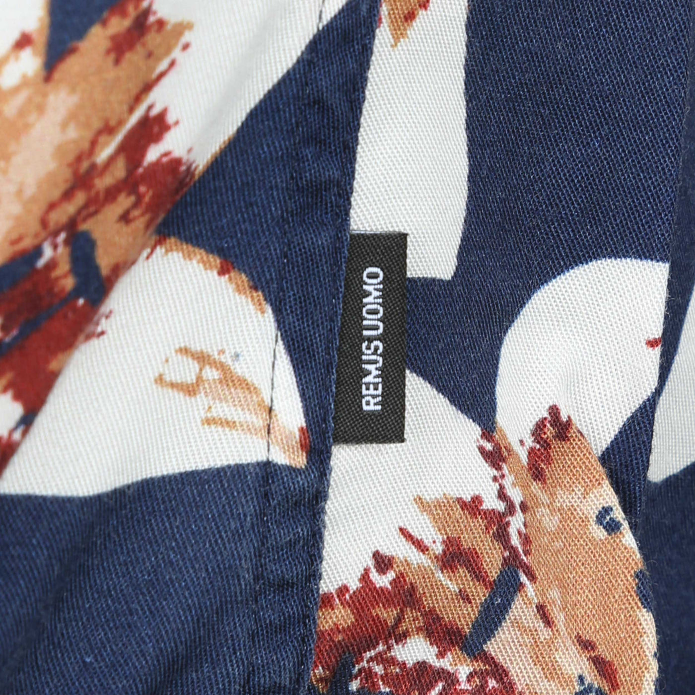 Remus Uomo Large Flower Print SS Shirt in Navy Logo Tab