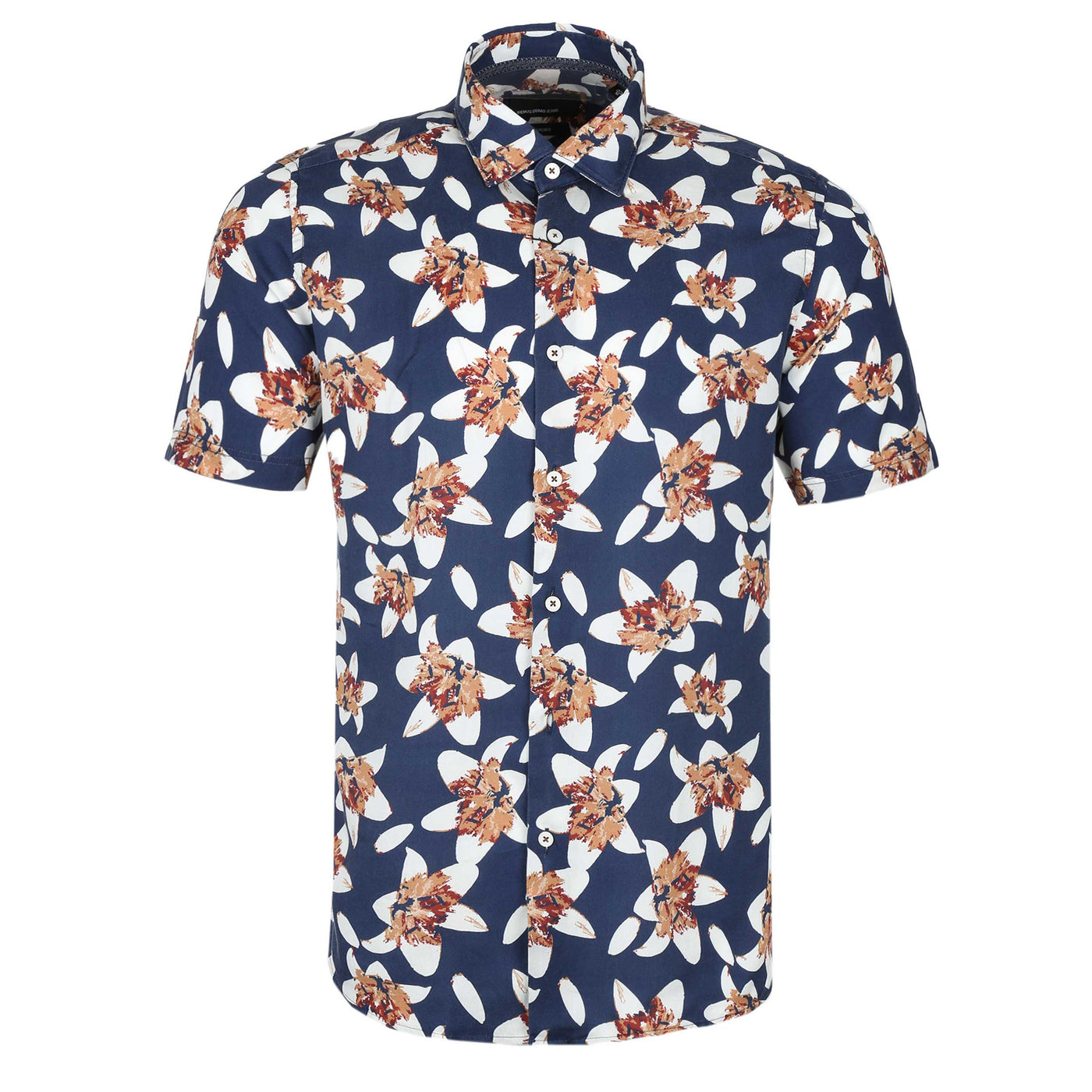 Remus Uomo Large Flower Print SS Shirt in Navy