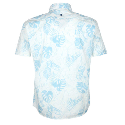Remus Uomo Large Leaf Floral Print SS Shirt in White & Sky Blue Back