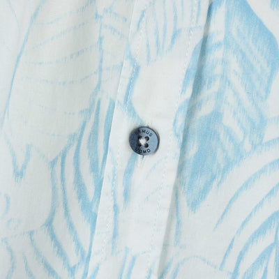Remus Uomo Large Leaf Floral Print SS Shirt in White & Sky Blue Button