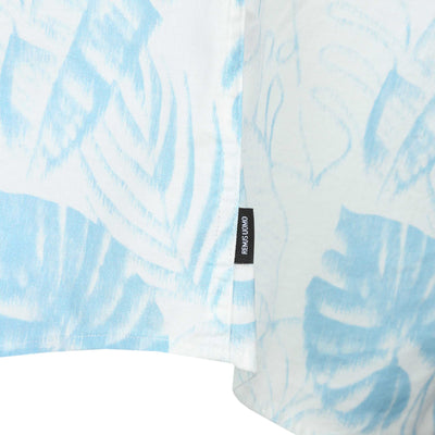 Remus Uomo Large Leaf Floral Print SS Shirt in White & Sky Blue Logo Tab
