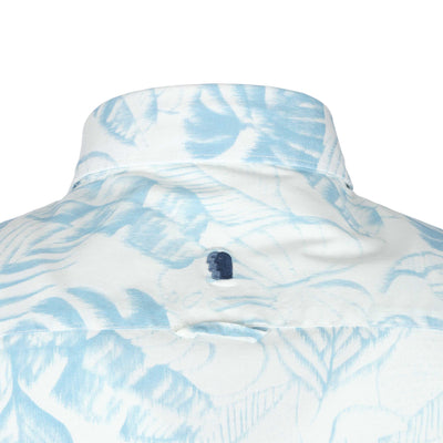 Remus Uomo Large Leaf Floral Print SS Shirt in White & Sky Blue Nape Logo