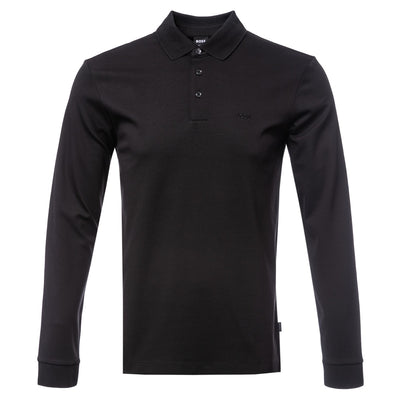 BOSS Pado 30 Long Sleeve Polo Shirt in Black