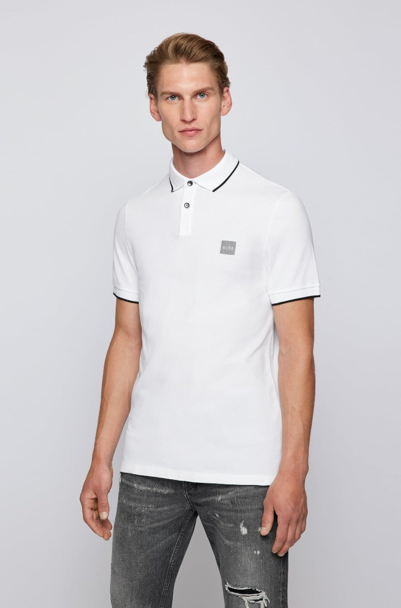 BOSS Passertip 1 Polo Shirt in White  Model 1
