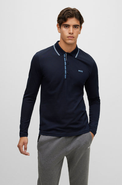 BOSS Pleesy 4 Long Sleeve Polo Shirt in Navy