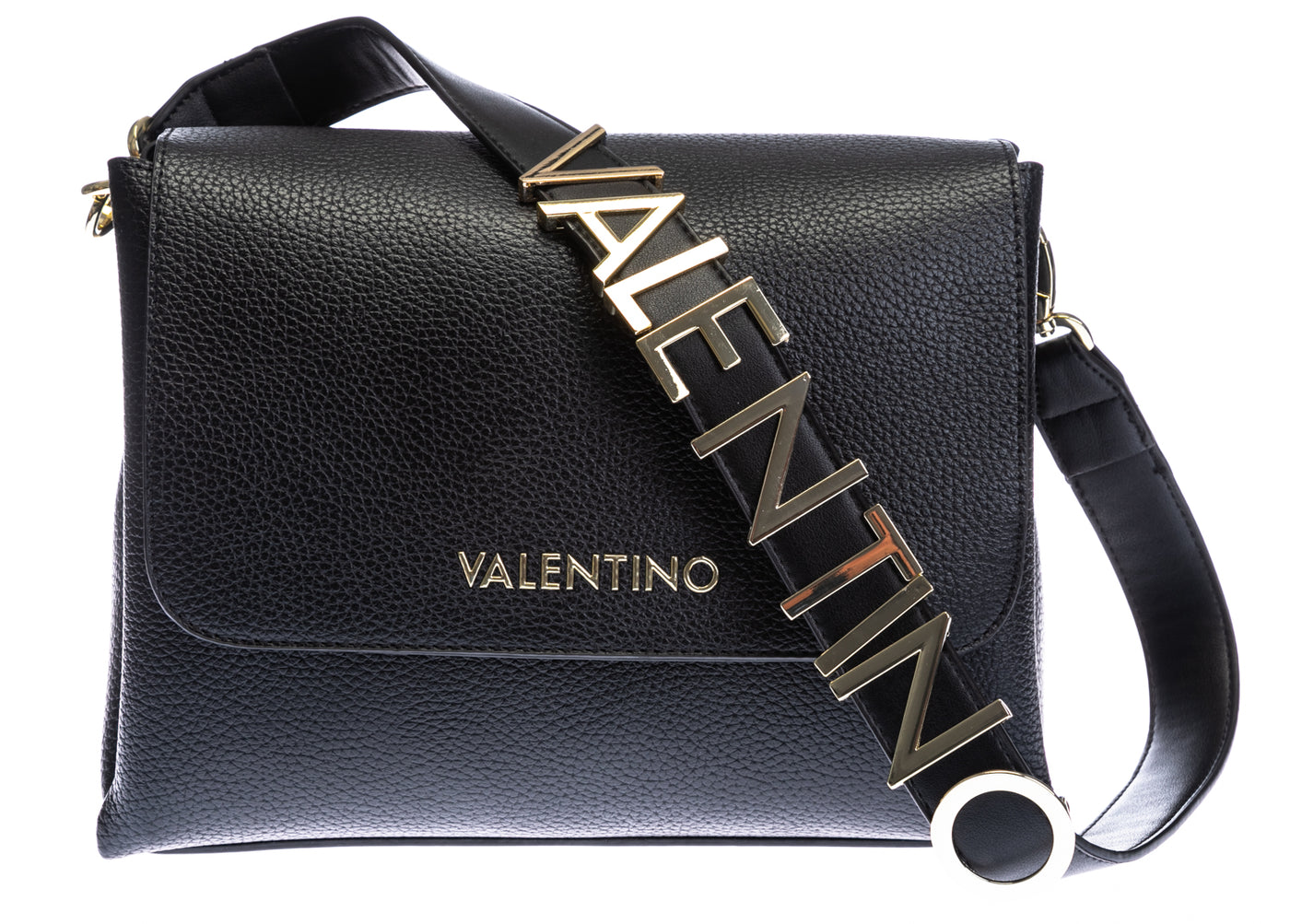 Valentino Bags Alexia Black Logo Strap Shoulder Bag